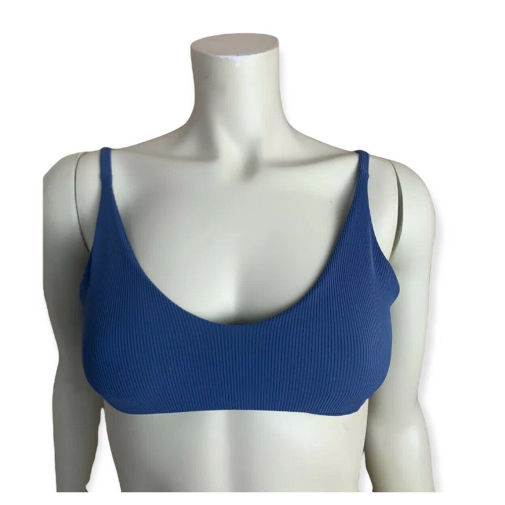 NEW Ama Bikini Swim Top Size Medium Yogi Ribbed Steel Blue Seamless Adjustable M